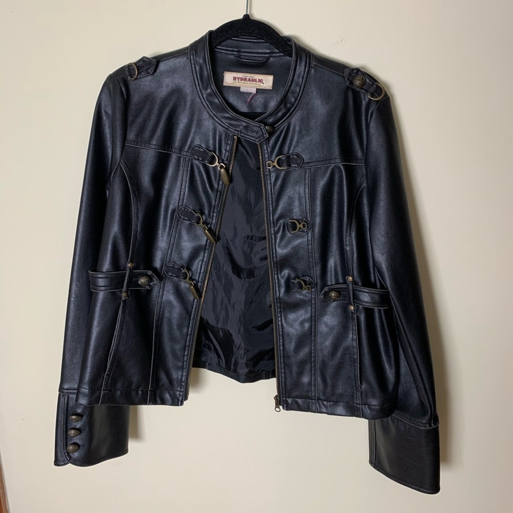 Hydraulic Faux Leather Moto Jacket Size Large